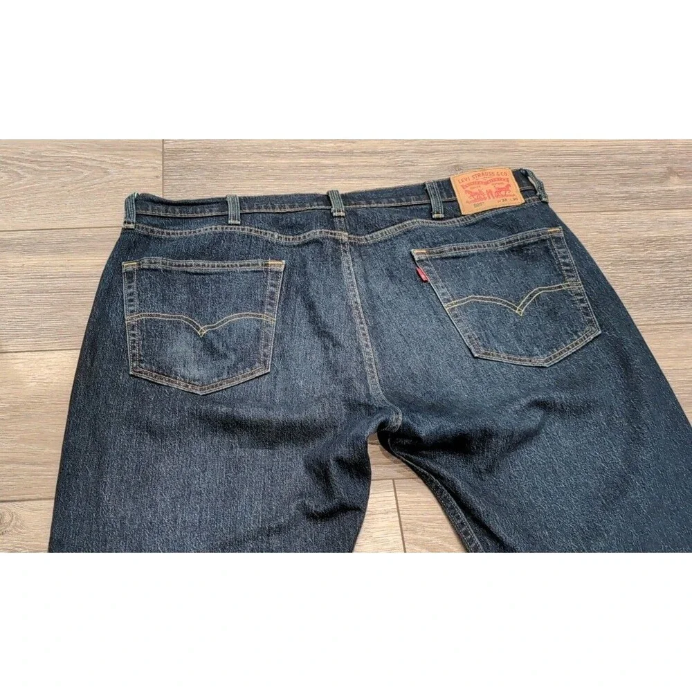 LEVI'S 505 MEN'S BLUE JEANS LOOSE STRAIGHT  STRETCH SIZE 38 X 30 DARK WASH EUC